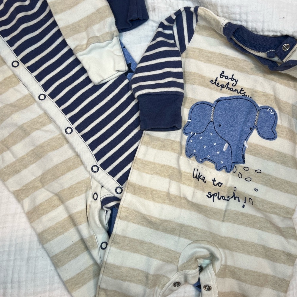 🍼Baby Bundle 🍼 3 x Footies Next Blue and Cream Elephant Stars